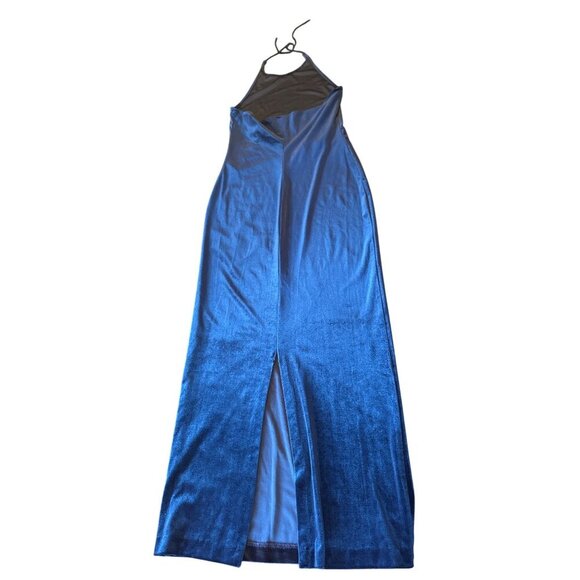 Rhapsody Ltd Vintage Y2K 90s Blue Velvet Halter Maxi Dress Prom HOCO Wedding Sm - Picture 3 of 5